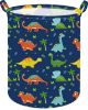 Picture of ACMUUNI 19.7 Inch Round Dinosaur Laundry Clothes Hamper Laundry Basket with Handles,Storage Organizer Bins Laundry Gift Basket for Room, Bedroom Decor