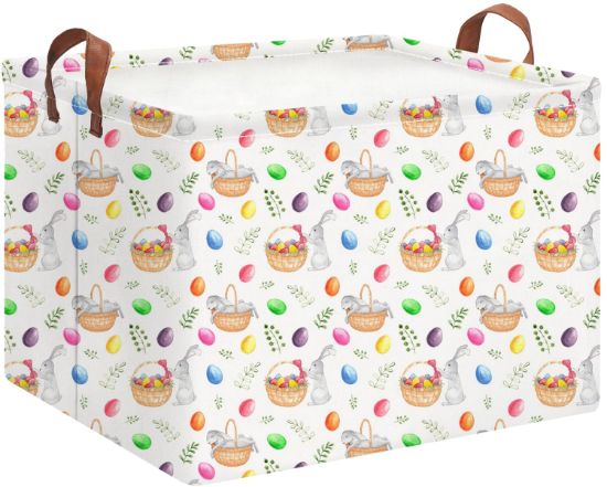 Picture of HKEC Rectangle Easter Egg Basket,Easter Gift Basket Empty with Handles,Cute Organizer Storage Bin,Books Box,Room Decor(Watercolor Eggs)