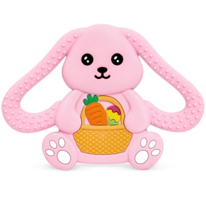 Picture of Easter Basket Stuffers Baby Teething Toys, Bunny Silicone Teething Toy for Babies 0 3 6 9 12 18 Months, Easter Basket Stuffer Essential, Baby Rabbit Carrots Teether for Baby & Toddler First Gifts