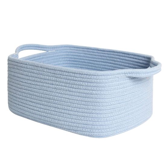 Picture of MEGASKET Blue Woven Basket, 13.5 x 10 x 6 Blue Empty Gift Basket to Fill, Decorative Cotton Rope Storage Bin for Organizing, Cute Baby Nursery Organizer, Rectangle Dog Toy Bin, Room Decor