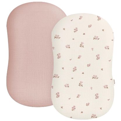 Picture of Muslin Baby Lounger Cover 2 Pack, Soft Breathable Newborn Lounger Pillow Cover for Boys Girls Infant (Flower G & Pink)