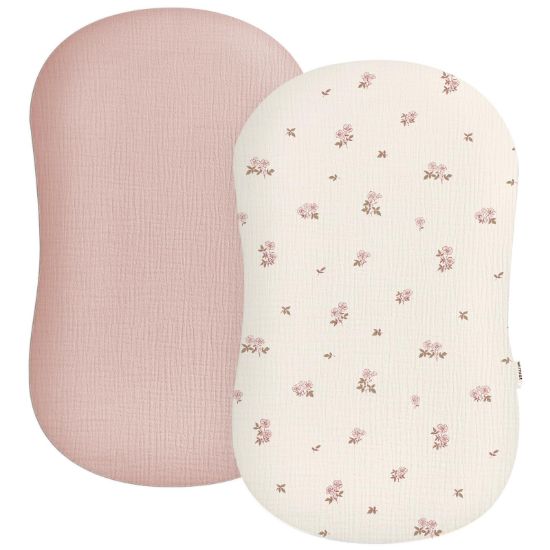 Picture of Muslin Baby Lounger Cover 2 Pack, Soft Breathable Newborn Lounger Pillow Cover for Boys Girls Infant (Flower G & Pink)