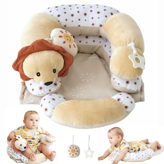 Picture of Aila+Aiden 2-in-1 Tummy Time Mat and Seated Support with Sensory Toys - for Newborns and Babies - Includes Detachable Cushion for Supervised Play & Head/Neck Development (Sand)