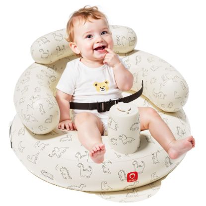 Picture of QPAU Inflatable Baby Seat with Safety Harness for Babies 3 Months & Up, Baby Floor Seats for Active Play, Blow Up Baby Chair with Built in Air Pump (Dinosaur)