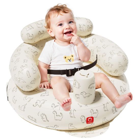 Picture of QPAU Inflatable Baby Seat with Safety Harness for Babies 3 Months & Up, Baby Floor Seats for Active Play, Blow Up Baby Chair with Built in Air Pump (Dinosaur)
