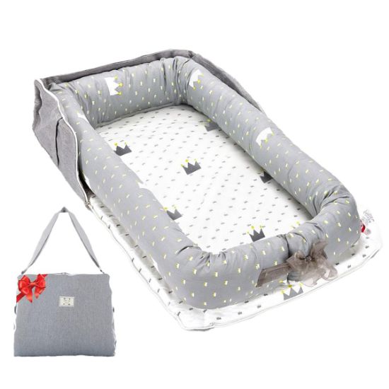 Picture of Loevin Baby Lounger for Newborns & Infants 0-24 Months, Cotton Breathable Infant Support Cushion with Adjustable Size, Portable Baby Nest for Home and Travel, Baby Shower Gift(Crown Grey)