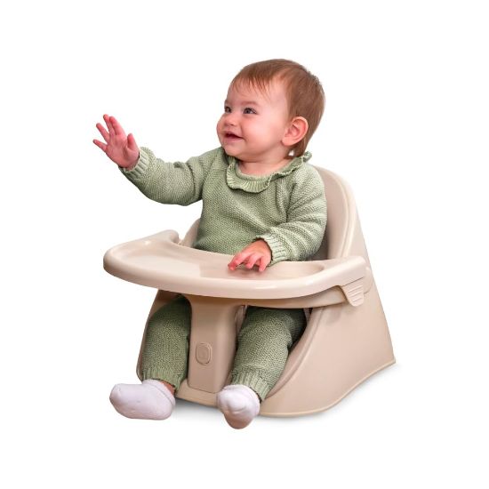 Picture of Boppy Proper Posture Floor & Booster Seat - Ergonomic Infant Seat and Toddler Seat with Removable Washable Tray and Back Support for 4-36 Months - Oatmeal
