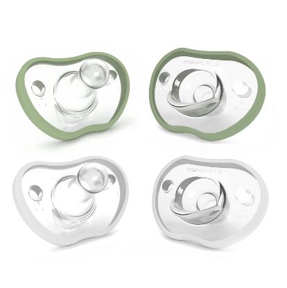 Picture of Nanobebe Baby Pacifiers 0-3 Month - Orthodontic, Curves Comfortably with Face Contour, Award Winning for Breastfeeding Babies, Silicone, Baby Registry Gift 4pk, Sage/White