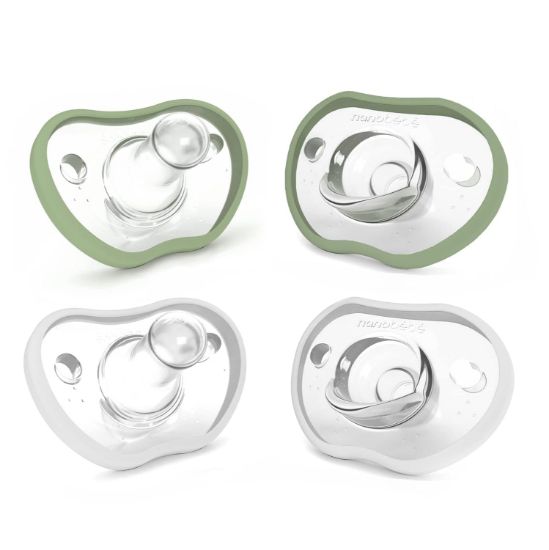 Picture of Nanobebe Baby Pacifiers 0-3 Month - Orthodontic, Curves Comfortably with Face Contour, Award Winning for Breastfeeding Babies, Silicone, Baby Registry Gift 4pk, Sage/White