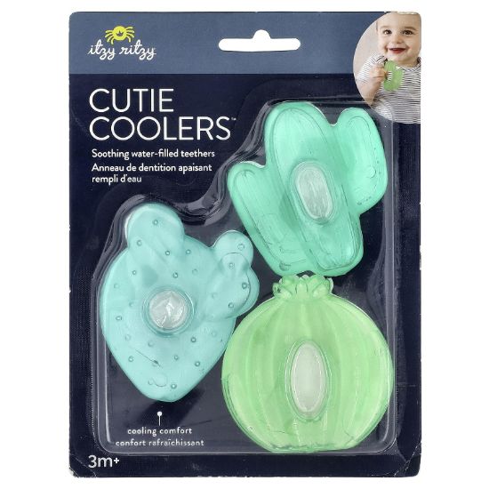 Picture of Itzy Ritzy Water-Filled Teethers - Cold Cutie Coolers Textured On Both Sides to Massage Sore Gums & Emerging Teeth - Can Be Chilled in Refrigerator, Set of 3 Green Cactus Water Teethers