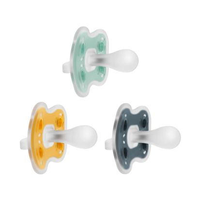 Picture of Dr. Brown's Advantage One-Piece Silicone Baby Pacifier, Fully Symmetrical Soother, Dark Gray/Green/Yellow, 6-18m, BPA Free, 3 Pack
