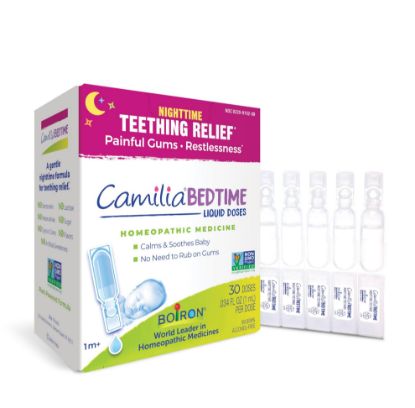 Picture of Boiron Camilia Bedtime Liquid Doses for Nighttime Teething Relief, Painful Gums, Restlessness, and Irritability - 30 Count