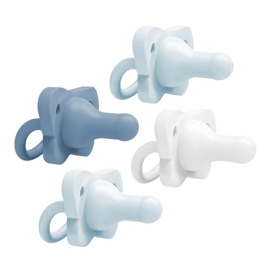Picture of Dr. Brown's HappyPaci Silicone Baby Pacifier, Contoured One-Piece Design, Blue/Light Blue/White, 0-6m, BPA-Free, 3-Pack