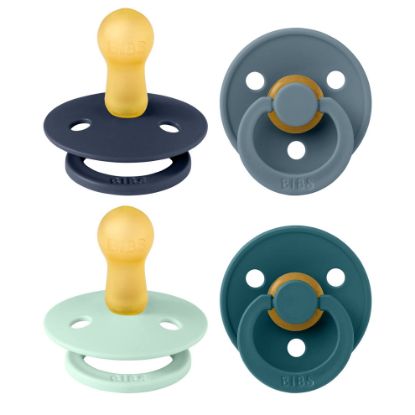 Picture of BIBS Pacifiers - Color 4 Pack | Round Nipple Baby Pacifier | BPA Free Natural Rubber Latex Soother | Made in Europe | Size 6-18 Months | Boy Colors