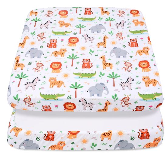 Picture of Cloele Square Playard/Playpen Fitted Sheets Perfect for 36 X 36 Portable Playard Mattresses - Jungle Square Pack and Play Crib Sheets - Ultra Soft Polyester Animal Fitted Playpen Sheet for Baby