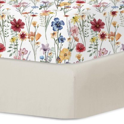 Picture of Little Grape Land Pack and Play Sheets Mini Crib Sheets Soft Breathable Pack N Play Sheets, Playard Fitted Sheet 2 Pack Stretchy Fits 38"x26" Playard Mattress, Spring Flower