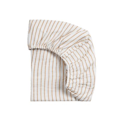 Picture of Meracorallo Muslin Mini Crib Sheet, Pack n Play Fitted Sheet, Soft and Breathable Pack and Play Playard Mattress Sheet for Baby Boys and Girls (Neutral Stripe)