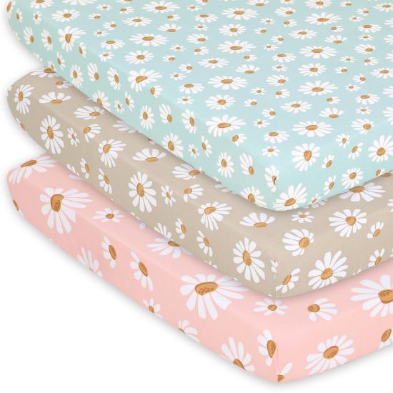 Picture of The Peanutshell 3-Pack Fitted Playard Sheets - Soft & Breathable Baby Girl Mini Crib Sheets, Pack N Play Mattress, Fits Standard Playard Pack Play Mattresses - Daisy Dreams