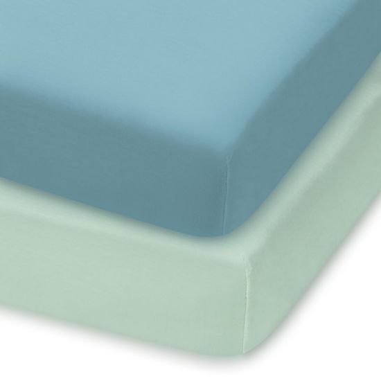 Picture of Graco Pack n Play Sheets, Soft Fitted Playard Sheets with Secure Fit, Fit Standard 27" 39" Playard Mattresses, Breathable & Gentle on Sensitive Skin, 2-Pack (Sage & Dusty Blue)