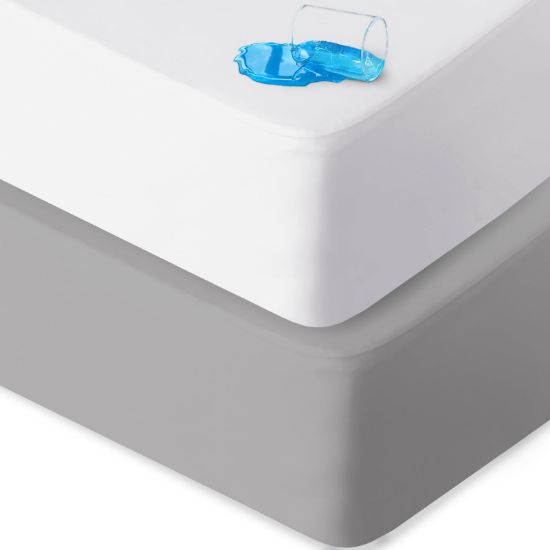 Picture of Biloban Pack and Play Sheets Waterproof 2 Pack Fitted, Compatible with Baby Graco/Dream On Me/Baby Trend/Pamo Babe Pack n Play/Playard and Other 38" X 26" Playpen Mattress, Grey & White