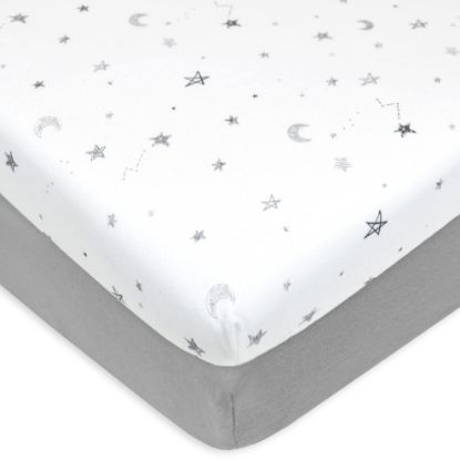 Picture of American Baby Company 2 Pack Natural Cotton Fitted Pack and Play Sheets 39" x 27" - Soft & Breathable Pack N Play Sheets for Playard & Mini Crib Mattress, Gray Star and Gray, for Boys & Girls