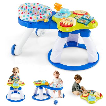 Picture of BABY JOY 3 in 1 Walk Around Baby Activity Center, Discovery Play Center with Interactive Toys & Music, Wheels, 3 Adjustable Seat Heights, Toddler Activity Table for Boys Girls 6-36 Months (Blue)