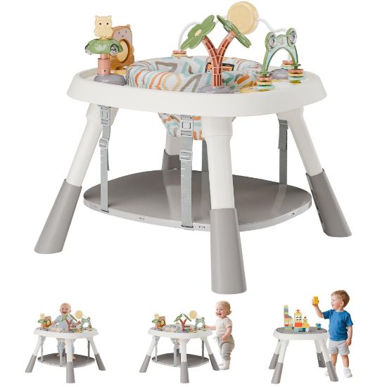 Picture of Baby Activity Center, Baby Jumpers and Bouncers with 5 Toys, Lights & Music, Adjustable Heights, 3-Stage Activity Center & Play Table, 360 Rotary Interactive Play Center for Baby Ages 6m+ (White)