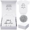Picture of Shyyween 4 Pcs Pregnancy Announcement for Abuelos, Hola Abuelos Baby Bodysuit Pregnancy Reveal Card Baby Announcement Gift Box with Gifts Set