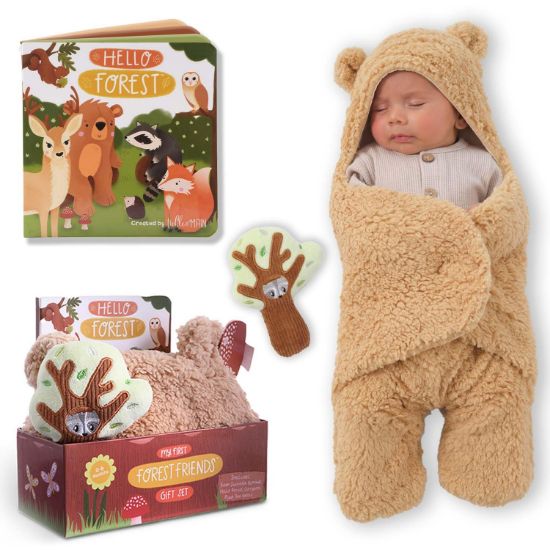 Picture of Tickle & Main Forest Animal Newborn Gift Set - 3-Piece, 26 x 29 in Cotton Swaddle Blanket - Plush Tree Rattle & Storybook