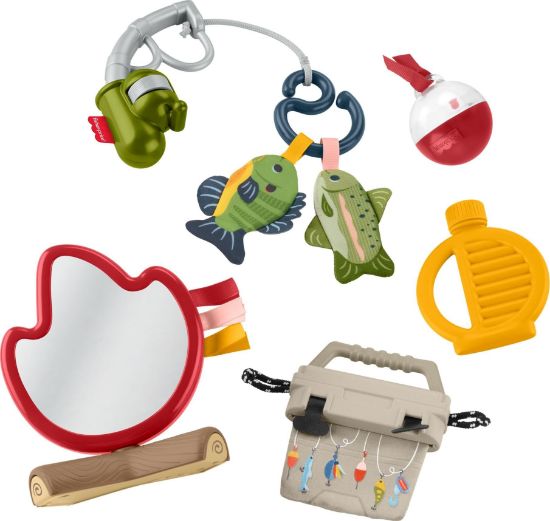Picture of Fisher-Price Baby Toys Mini Me Moments Camp & Crinkle Set, 7-Piece Fishing & Hiking Sensory Activities for Newborn Play Ages 3+ Months