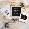 Picture of Canlierr 9 Pcs Pregnancy Announcement Set Pregnancy Reveal Ideas Felt Letter Board Baby Bodysuit Booties Photo Frame Bear Plush Wood Blocks for Coming Soon Baby Announcement(Black)