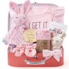 Picture of Golray Baby Shower Gifts for Girls, Baby Girl Gifts Baskets with Rattle, Blanket/Bodysuit Set, New Born Essential Stuff, Gender Reveal Ideas Infant New Born Baby Girls Gift Basket
