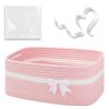 Picture of OIAHOMY Large Woven Storage Basket with Handles for Nursery Living Room Shelves, Bow Basket for Gifts Empty with Gift Bags and Ribbons for Baby Showers Pet Toy Bin - Pink