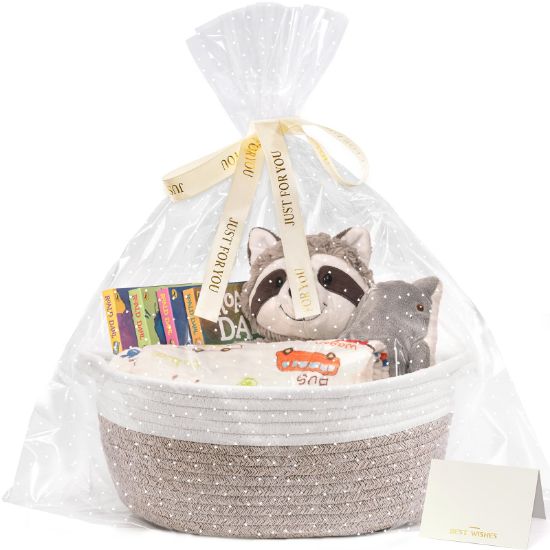 Picture of CHICVITA Gift Basket Empty to Fill, Mother Day Gift Basket, Small Basket with Bags & Ribbon, Dog Toy Storage, 12"x 8"x 5", Brown