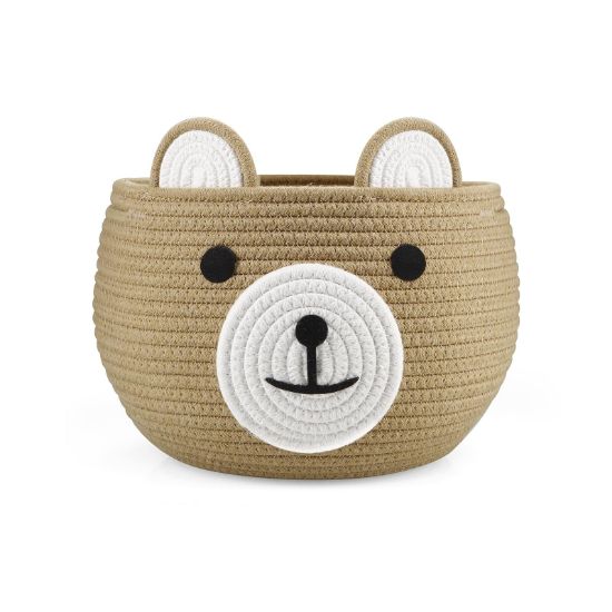 Picture of PandaEar Cotton Rope Baby Basket, Baby Gift Basket Nursery Laundry Organizer with Cute Bear Design for Storage Infant Newborn Essentials, Diaper Caddy with Handle (Brown)