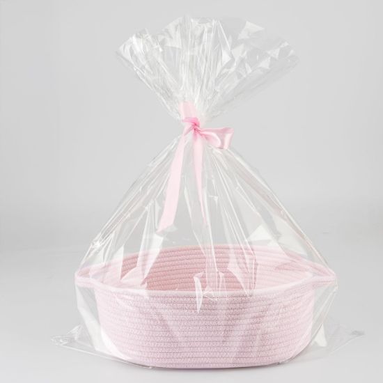 Picture of JUNBOLE Baby Gifts Basket Empty with Gifts Bag and Ribbon12x8x5 Gift Baskets to Fill Easter Baskets Birthday Baskets Small Woven Cotton Rope Basket Baby Toy Baske(pink, regular)