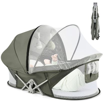 Picture of ISELECTOR Bedside Bassinet for Baby, Portable Baby Bassinet Travel Bed with Mosquito Net & Sunshade, Lightweight Foldable Baby Crib with Easy-Clean Fabric for Home & Outdoor