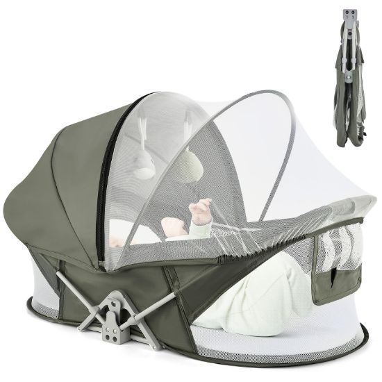 Picture of ISELECTOR Bedside Bassinet for Baby, Portable Baby Bassinet Travel Bed with Mosquito Net & Sunshade, Lightweight Foldable Baby Crib with Easy-Clean Fabric for Home & Outdoor
