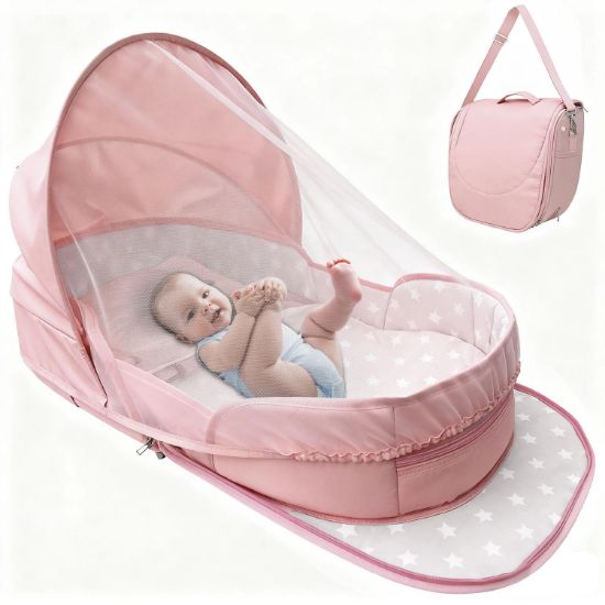 Picture of Portable Bassinet for Baby,Baby Bassinets Bedside Sleeper for Travel & Home,Foldable Bedside Crib with Breathable Mesh,Lightweight with Carry Bag & Storage Pocket,Safe Cosleeping Design for Infant