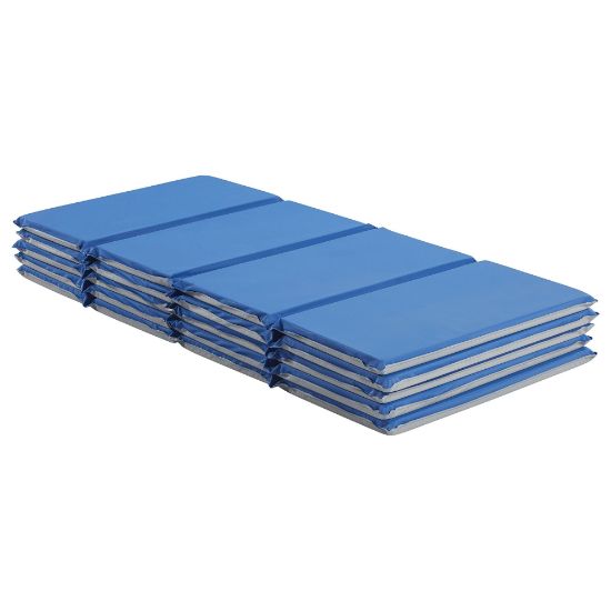 Picture of ECR4Kids Everyday Folding Rest Mat, 4-Section, 1in, Sleeping Pad, Blue/Grey, 5-Pack