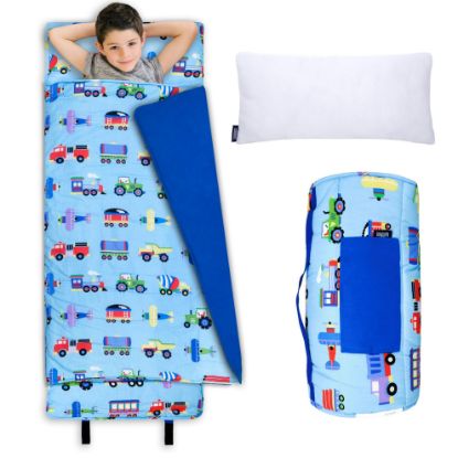 Picture of Wildkin Kids Original Nap Mat - Cozy Kids Sleep Mat with Pillow, Ideal for School & Travel - Trains, Planes, and Trucks