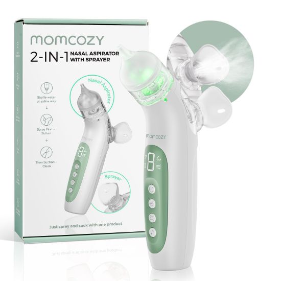 Picture of Momcozy BreezyClear 2-in-1 Electric Nasal Aspirator for Baby with Spray, 65kPa Hospital-Grade Suction, 4 Adjustable Levels, Quiet & Portable Nose Cleaner with Soothing Light & Music
