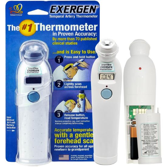 Picture of Exergen TAT-2000C Temporal Artery Thermometer - Temporal Thermometer for Kids, Newborns & Adults, Soft Glow Display, Silent Mode, 9V Battery Included
