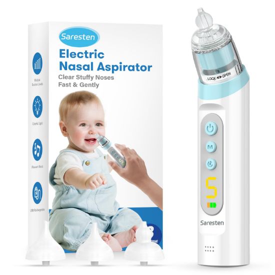Picture of Nasal Aspirator for Baby,Rechargeable Nose Sucker for Baby,Baby Nasal Aspirator with 3 Silicone Tips,Adjustable Suction ,Waterproof Booger Sucker for Baby with Music and Light Function,Blue