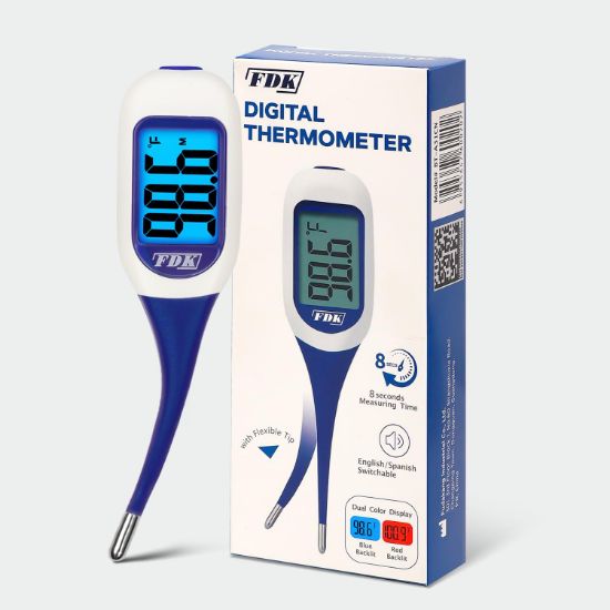 Picture of FDK Large LCD Screen Digital Thermometer for Fever, 8 Seconds Fast & Accurate Readings, Large LCD Dual Color Backlight Flexible Tip Ideal for Adults Kids and Babies FSA