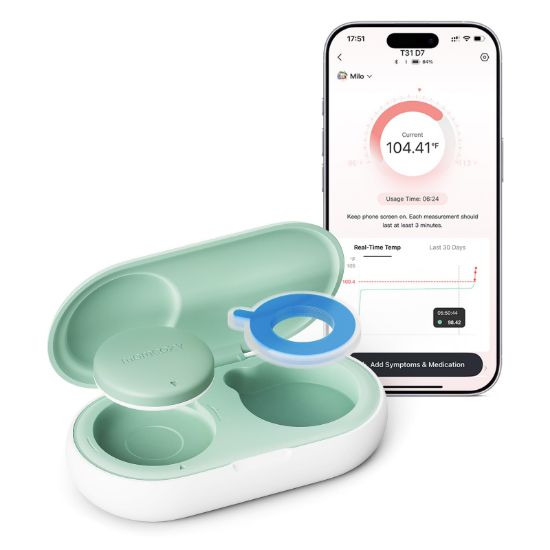 Picture of Momcozy Wearable Digital Thermometer for Baby, Medical-Grade Accurate Smart Thermometer, Instant Reads, APP Real-time Monitoring for Infants & Kids, Hypoallergenic 3M Stiker,Bluetooth, Green