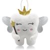 Picture of Thootyriaf Tooth Fairy Pillow with Shiny Wings Embroidered Tooth Fairy Doll with Pocket Crystal Velvet Tooth Fairy Souvenir Boy Girl Gift (White) (White)