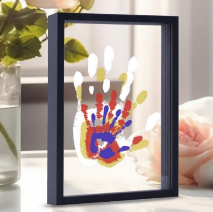 Picture of CHERRY CHEERS Family Handprint Kit, DIY Craft Keepsake Wooden Frame, Endless Gift Set, Non-Toxic Paints, Transparent Sheets (Black)