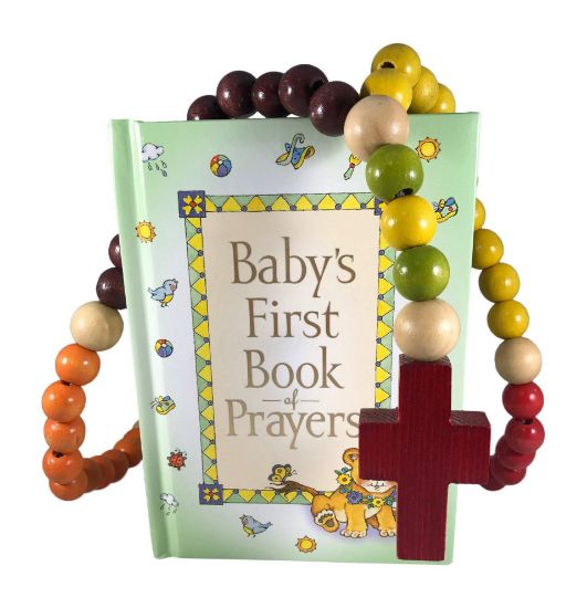 Picture of PLESIU Baby Catholic Baptism Gift Set, Includes Baby's First Rosary and Baby's First Book of Prayers, Perfect Baptism, Christening, Shower Gifts