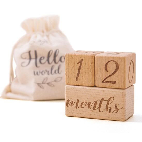 Picture of Monthly Baby Milestone Blocks Set of 3 Baby Age Blocks for Monthly Milestone Baby Age Milestone Signs Wooden Baby Photo Props Set Perfect for Baby Shower and Keepsake (Gift Set 3 PCS)